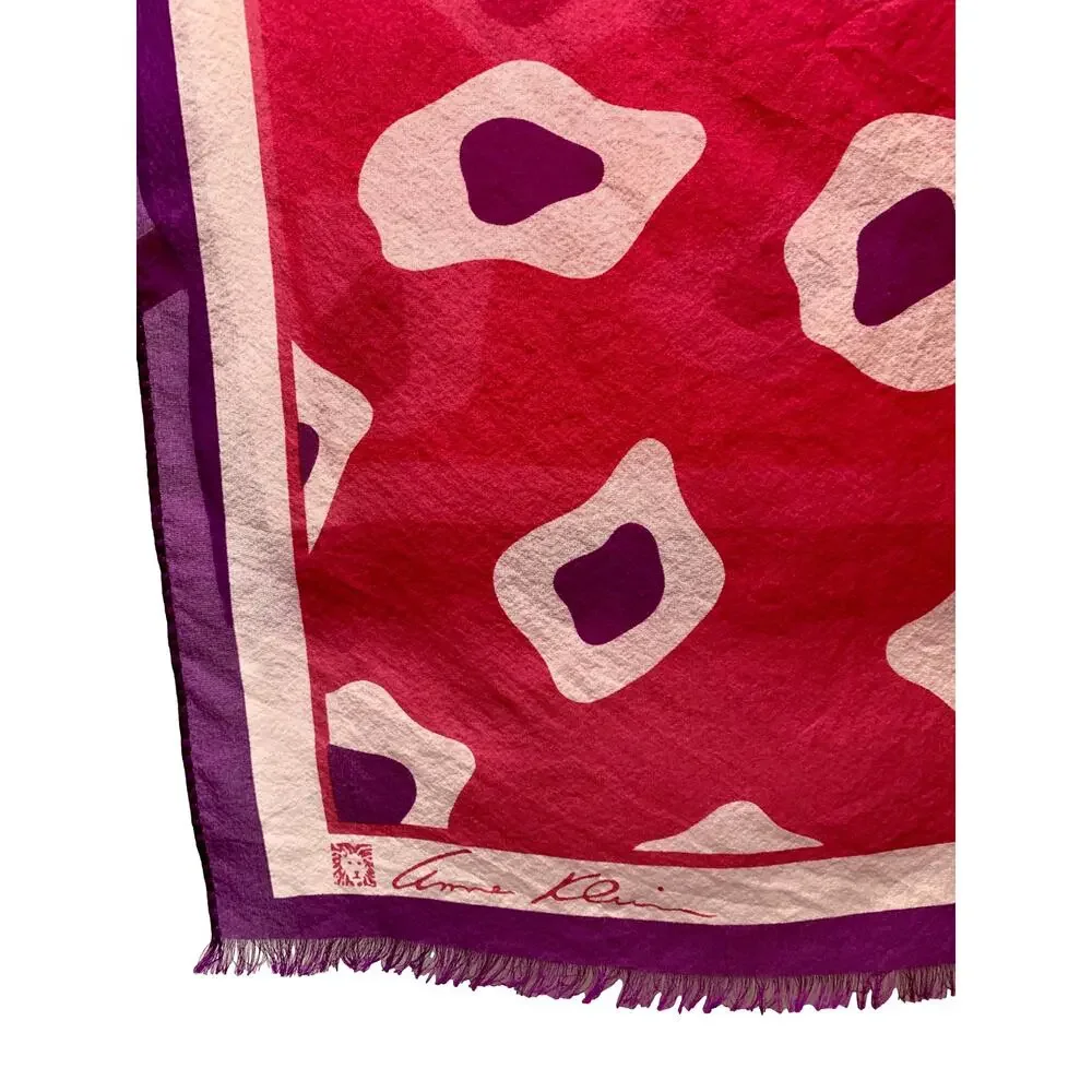 Anne Klein Vera Neumann Silk Scarf | Pink Purple Ivory Long Signed Scarf